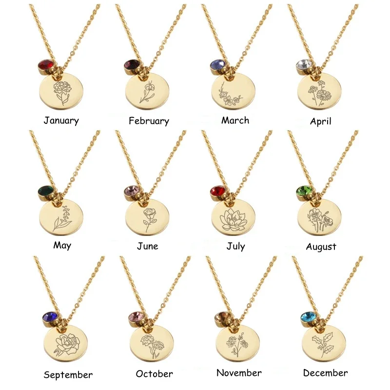 Birth Flower Necklace - Acessórios para casamento, pingente em aço