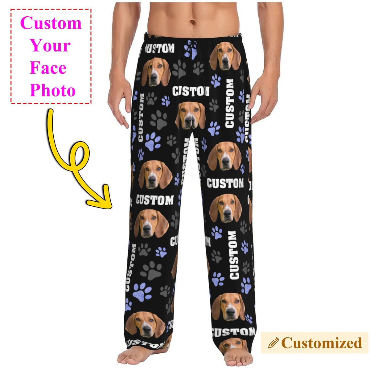 Pet Portrait Custom - Calça de pijama masculina com foto