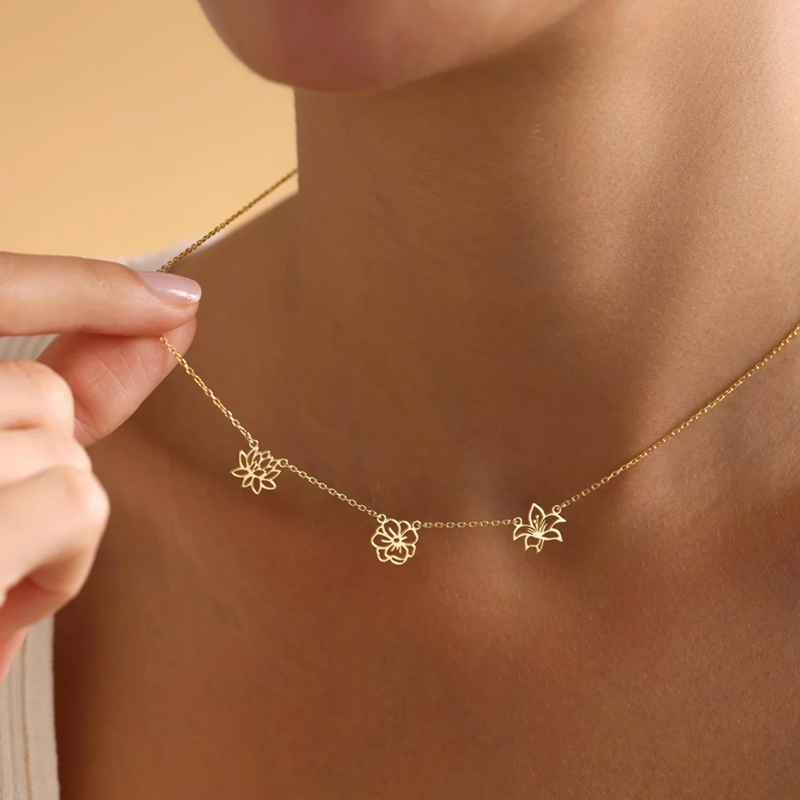 Birth Flower Necklace - Colar personalizado de flores de nascimento,