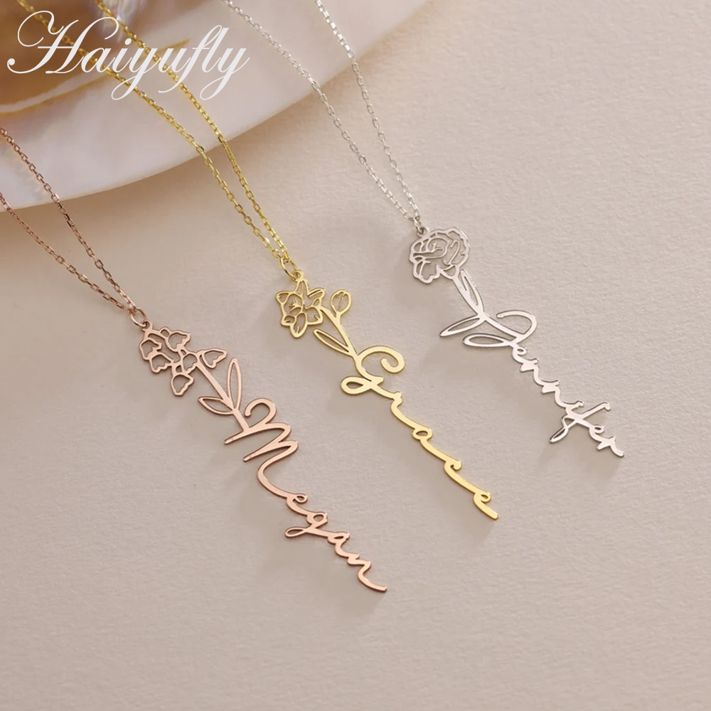 Haiyufly colar com nome person - Birth Flower Necklace avaliação e preço